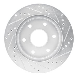 Cadillac Escalade ESV Brake Rotor (1) - Front Left - R1 Concepts - Drilled & Slotted - Silver - `99-`08